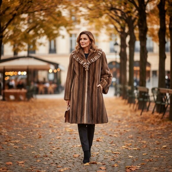 C H COUTURE HELENE BROWN Jackets & Blazers - Women's Faux Fur Designer C H Couture Helene Brown Faux Mink Fur Coat 12.R